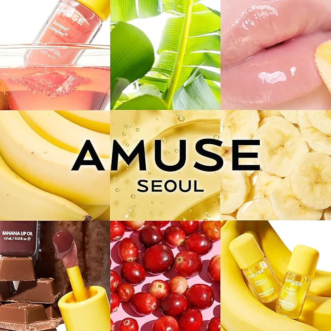 Amuse Seoul Banana Lip Oil (06 Rose Sorbet) – Skincare-Infused Hydrating Vegan Lip Oil, Banana-Scented, Lightweight Non-Sticky Glossy Finish, with Peptide & Rice-Based PDRN