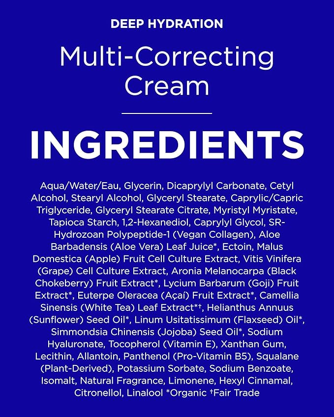 Andalou Naturals Deep Hydration Face Moisturizer Multi-Correcting Cream - Daily Skincare With Hyaluronic Acid, Vegan Collagen, & Fruit Stem Cells - Repair Skin Elasticity & Boost Hydration - 1.7 fl oz