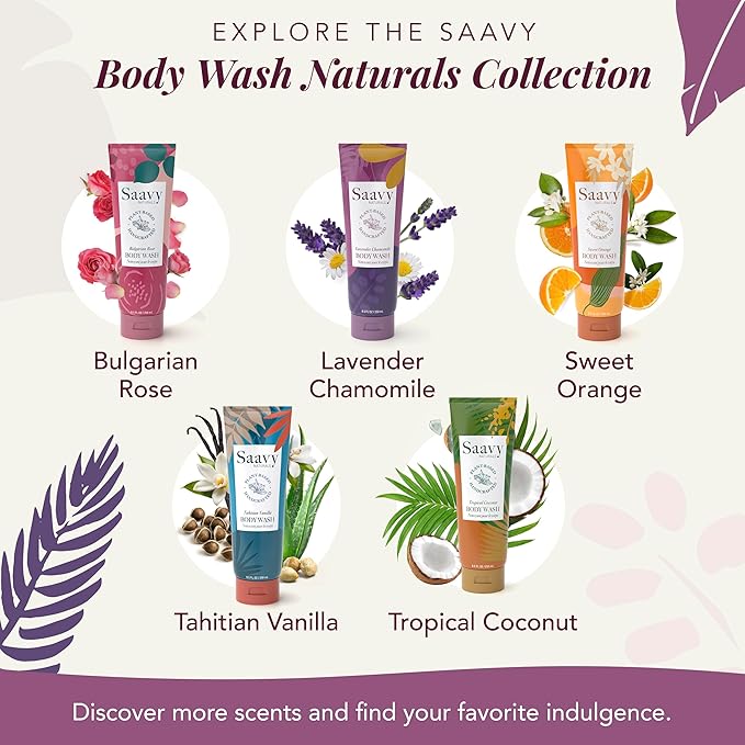 Saavy Naturals Moisturizing Body Wash for Sensitive Skin – Plant-Based & Pure with Coconut Oil, Shea Butter & Aloe Vera – Paraben-Free, Cruelty-Free – Lavender Chamomile – 8.5 fl oz, 2 pack