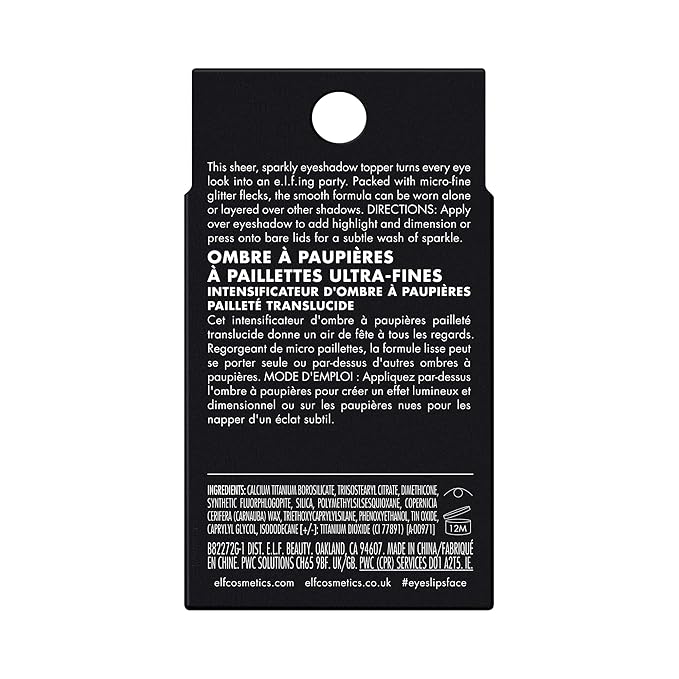 e.l.f. Fine As Fleck Glitter Eyeshadow, Long-Lasting Sheer Eye Makeup With A Shimmer Finish, Soft, Smooth Formula, Vegan & Cruelty-Free, Certified Platinum