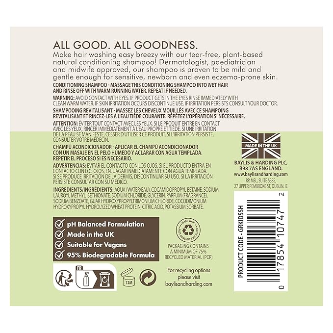 Baylis & Harding Goodness Kids Watermelon Burst No Tears Natural Conditioning Shampoo 16.9 fl. oz (Pack of 3) - Biodegradable Formula - Vegan Friendly