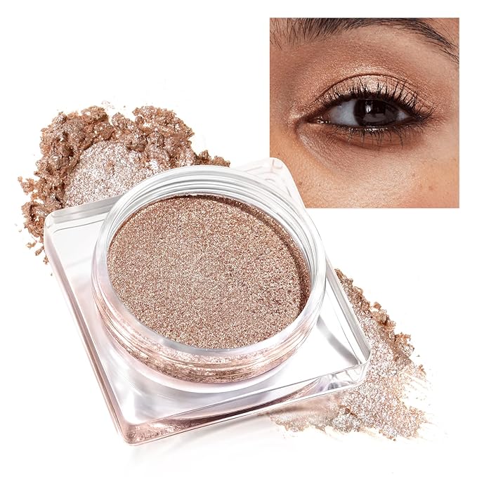 Cream Rose Gold Shimmer Eyeshadow Bright Richly Pigmented, Long Wear Intense Gold Glitter Creme Eye Shadow, Waterproof Ultra-Blendable Champagne Sombras de Ojos Makeup, Cruelty-Free & Vegan, 08#