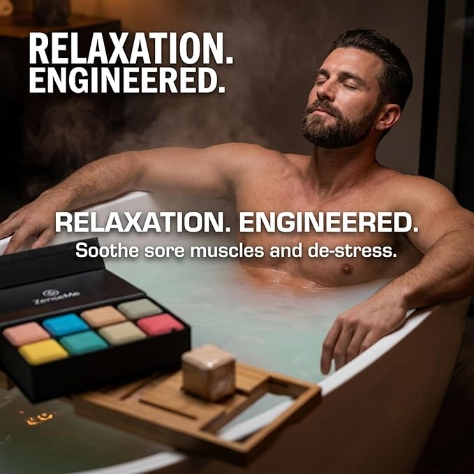Bath Bombs for Men - Gift Set of 8 Scented Organic Handmade Natural Bath Bombs of 2.5 oz w/Natural Essential Oils, Unique Extra Strength Manly Scents, for Boyfriend, Husband, Father - Square Shape