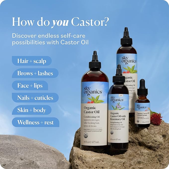 Sky Organics USDA Organic Castor Oil with Rosemary Oil, Strengthening Oil, Pure Potent Blend, Hexane Free, Invigorates Scalp, Supports Stronger, Fuller-Looking Hair, Textured Hair