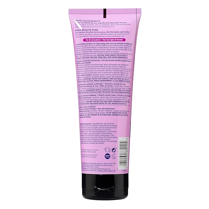 HASK CURL CARE Intensive Deep Conditioner Treatments for curly hair- vegan formula, cruelty free, color safe, gluten-free, sulfate-free, paraben-free