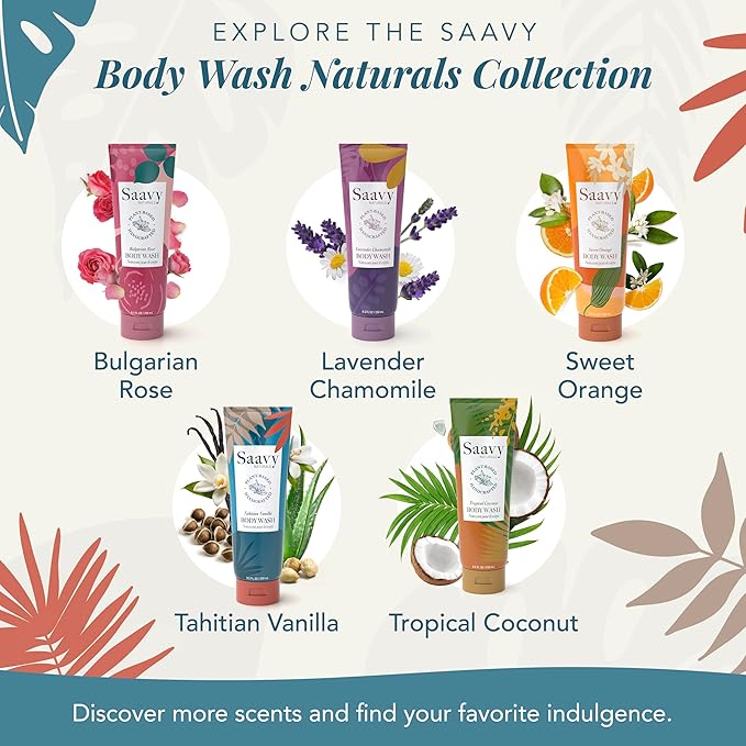 Saavy Naturals Moisturizing Body Wash for Sensitive Skin – Plant-Based & Pure with Coconut Oil, Shea Butter & Aloe Vera – Paraben-Free, Cruelty-Free – Tahitian Vanilla – 8.5 fl oz, 1 pack