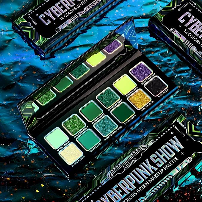 Green Eyeshadow Makeup Palette, 12 Colors Wicked Green Glitter Holographic Eyeshadow with Matte Shimmer for Brown Eyes, Pigmented Silky Long Lasting Purple Gold Eye Shadow for Carnival, Party, Vegan