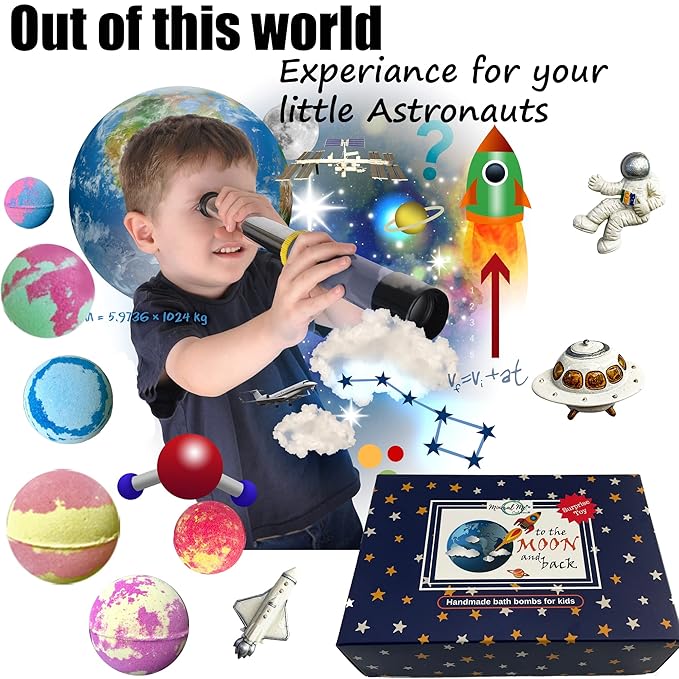 Galaxy Bath Bombs for Kids with Surprise Inside, Organic Bubble Bath Bombs with Educational Outer Space Planet Toys. Gentle, Natural & Kids Friendly, Easter Basket Essentials for Boy, Toddlers, Girls