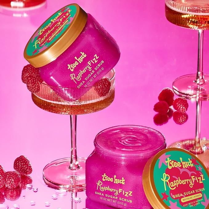 Tree Hut Raspberry Fizz Shea Sugar Scrub, Exfoliating, Hydrating & Moisturizing Body Scrub with Shea Butter & Nourishing Essential Oils, Smooth & Soften Skin, 18 oz