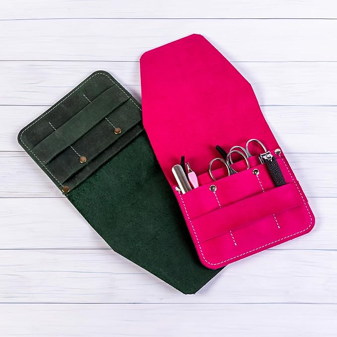 Leather Manicure Set Case Grooming Kit Organizer (Dark Blue)