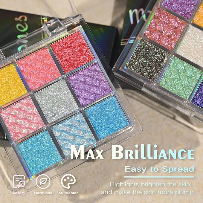 Multichrome Eyeshadow Palette,9 Color Change Glitter Chameleon Eye Shadow,High Pigmented Waterproof Long-Lasting 100% Vegan Cruelty Free Duo Chrome Eye Makeup For Women (#02)