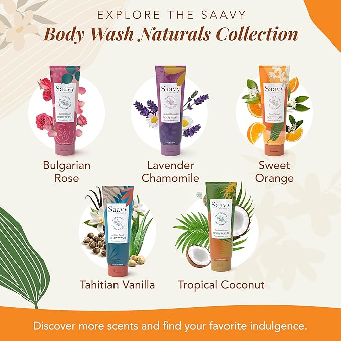 Saavy Naturals Moisturizing Body Wash for Sensitive Skin – Plant-Based & Pure with Coconut Oil, Shea Butter & Aloe Vera – Paraben-Free, Cruelty-Free – Sweet Orange – 8.5 fl oz, 1 pack