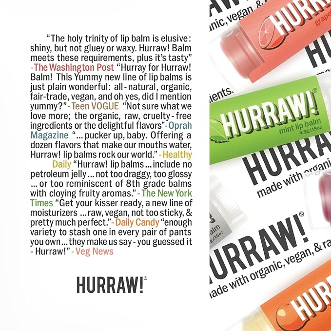 Hurraw! Sun Lip Balm (Zinc Oxide Protection, Broad Spectrum SPF 15, Tangerine, Chamomile), 3 Pack: Organic, Certified Vegan, Gluten Free. Non-GMO, All-Natural. Bee, Shea, Soy & Palm Free. Made in USA