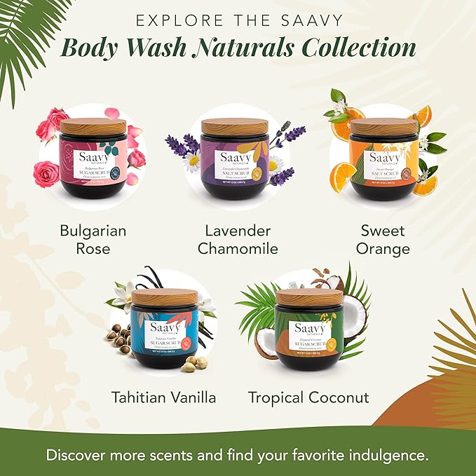 Saavy Naturals Body Scrub - Scented Sugar Coconut Exfoliator, Natural Body Scrub & Vegan Exfoliating with Vitamin E, Gentle for Sensitive Skin – Made in USA – Tropical Coconut (1 Pack) - 12 oz