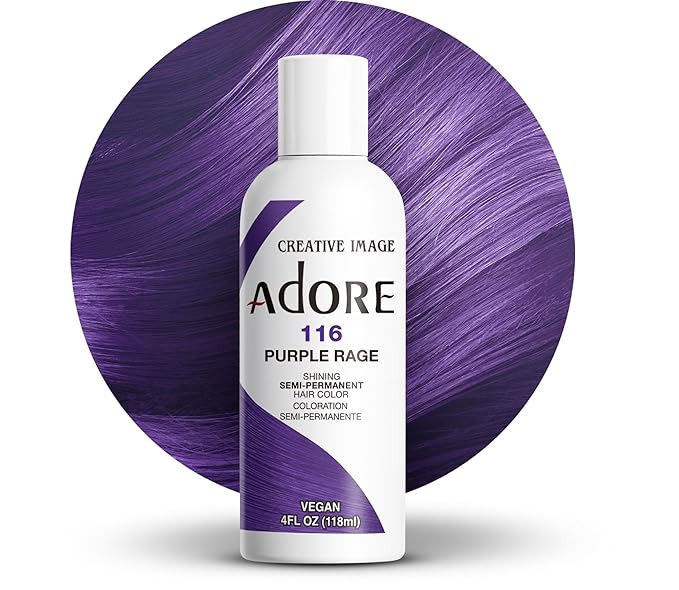 Adore Semi Permanent Hair Color (116 Purple Rage) | Vegan & Cruelty-Free Purple Hair Dye | No Ammonia, No Peroxide, No Alcohol | 4 Fl Oz
