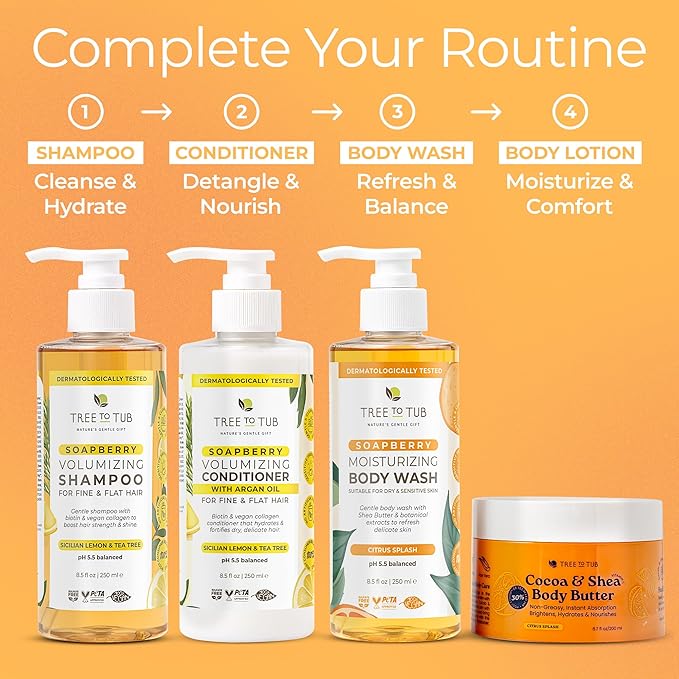 Tree to Tub Citrus Body Wash for Dry Skin & Sensitive Skin - pH Balanced Moisturizing Body Wash, Hydrating Sulfate Free Body Soap for Women & Men