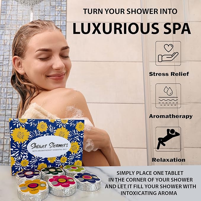 Shower Steamers for Women Gift Set, 24pc Shower Bombs Aromatherapy Gift Set w/Organic Essential Oils. Shower Melts, Bath Bombs for Shower, Easter Basket Essentials, Individually Wrapped, 4 Box, 6 Pack