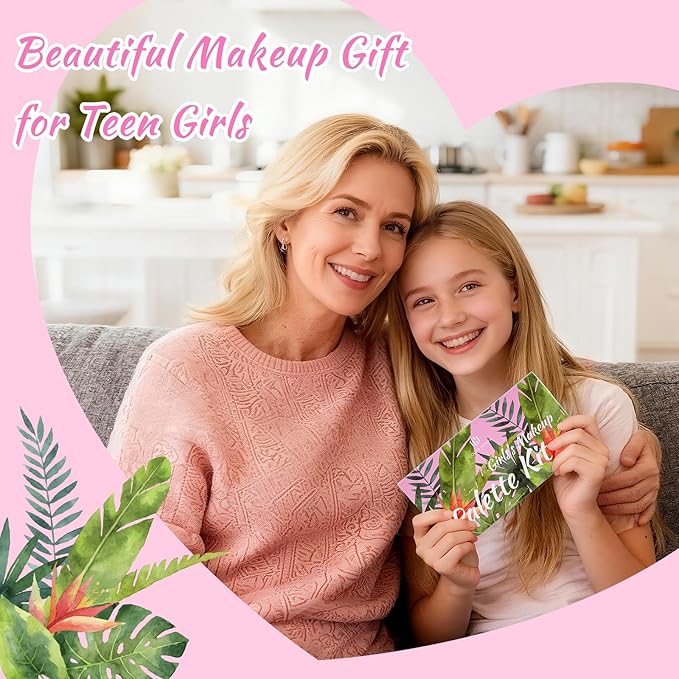 Color Nymph Girls Eye & Cheek Makeup Palette Kit - Eyeshadow & Blush & Highlighter Palette for Teens Girls Tweens, Beginner-Friendly, Gentle Makeup Kits for Starter, Makeup Gift for Birthday (Pink)