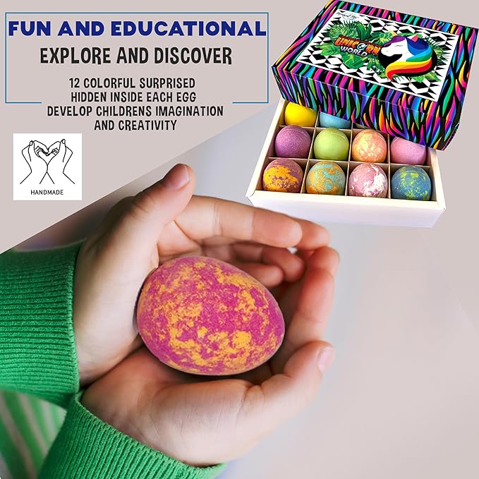 Unicorn Bath Bombs for Girls with Jewelry Inside, Organic Bath Bombs for Kids with Surprise, Natural, Skin Moisturizing BathBombs, Rainbow Bubble Bath. Easter Basket Essentials for Girls, Kids, 12 pk