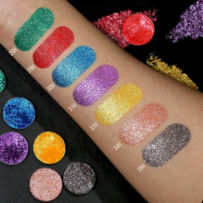 Black Glitter Eyeshadow - Highly Pigmented Iridescent Holographic Black Eye Shadow for Sensitive Eyes, Soft Sparkly Smokey Eyeshadow, Long Lasting Multichrome Diamond Shimmer Pressed Eye Shadow, #36H