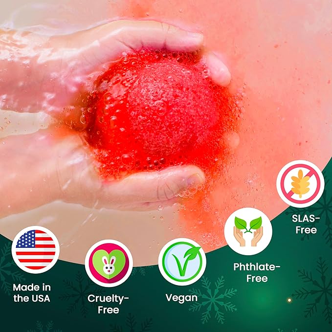 Christmas Bath Bombs for Kids with Surprise Toys Inside (6 Pack) - Holiday Gifts and Stocking Stuffers for Boys and Girls - Bubble Treats with Cheerful Scents, USA Made by Two Sisters