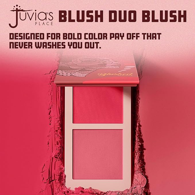 Juvia's Place Blushed Duo Blush Volume5 - Two Tone Pigmented Buildable Pressed Mineral Powder - Rosy Natural Cheeks Matte Fresh Finish for All Skin Color