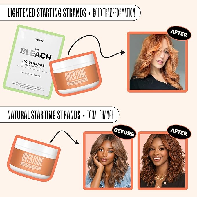 Overtone Semi Permanent Hair Color Conditioner, Strawberry Blonde, 8 oz, Nourishing, Damage-Free, Color Depositing Mask for All Hair Types with Shea Butter & Coconut Oil, Vegan & Cruelty-Free