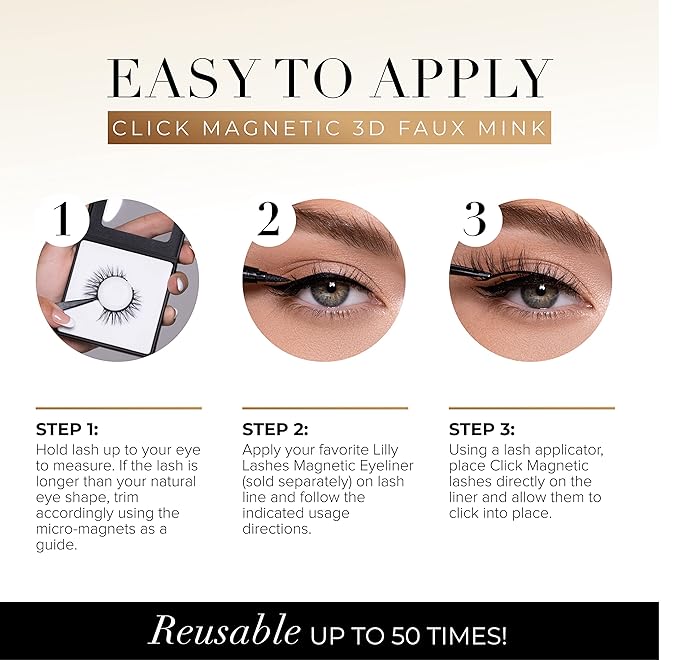 Lilly Lashes Click Magnetic Eyelashes - Miami Flare Magnetic Faux Mink Lashes for a Natural Look - False, Wispy Magnet Eyelashes - Vegan Makeup Lash Extension - Magnetic Eyelashes Without Eyeliner