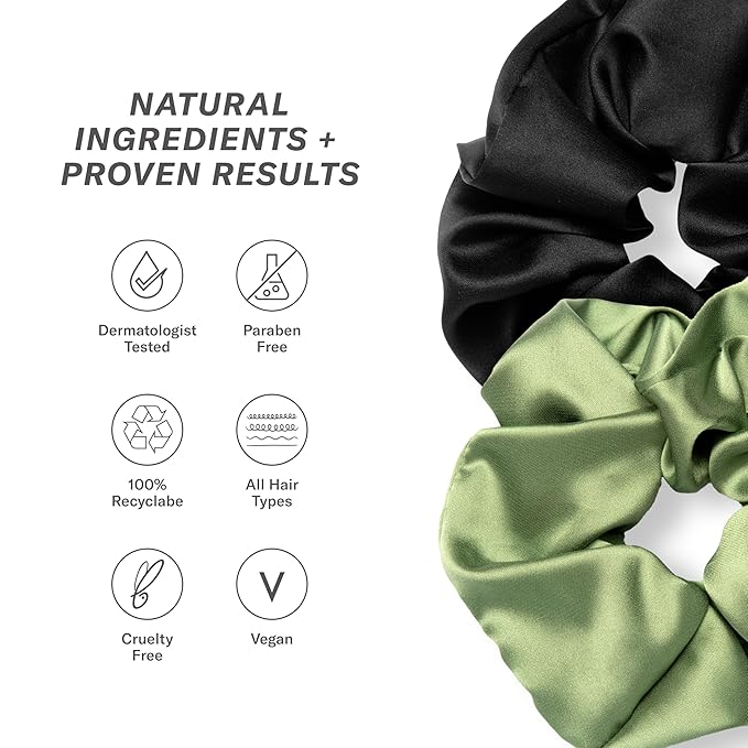 Rizos Curls Vegan Silk Large Scrunchie - Gente Hold For No Crease and Breakage Protection, Damage & Frizz Free Hair Tie, Sage Green