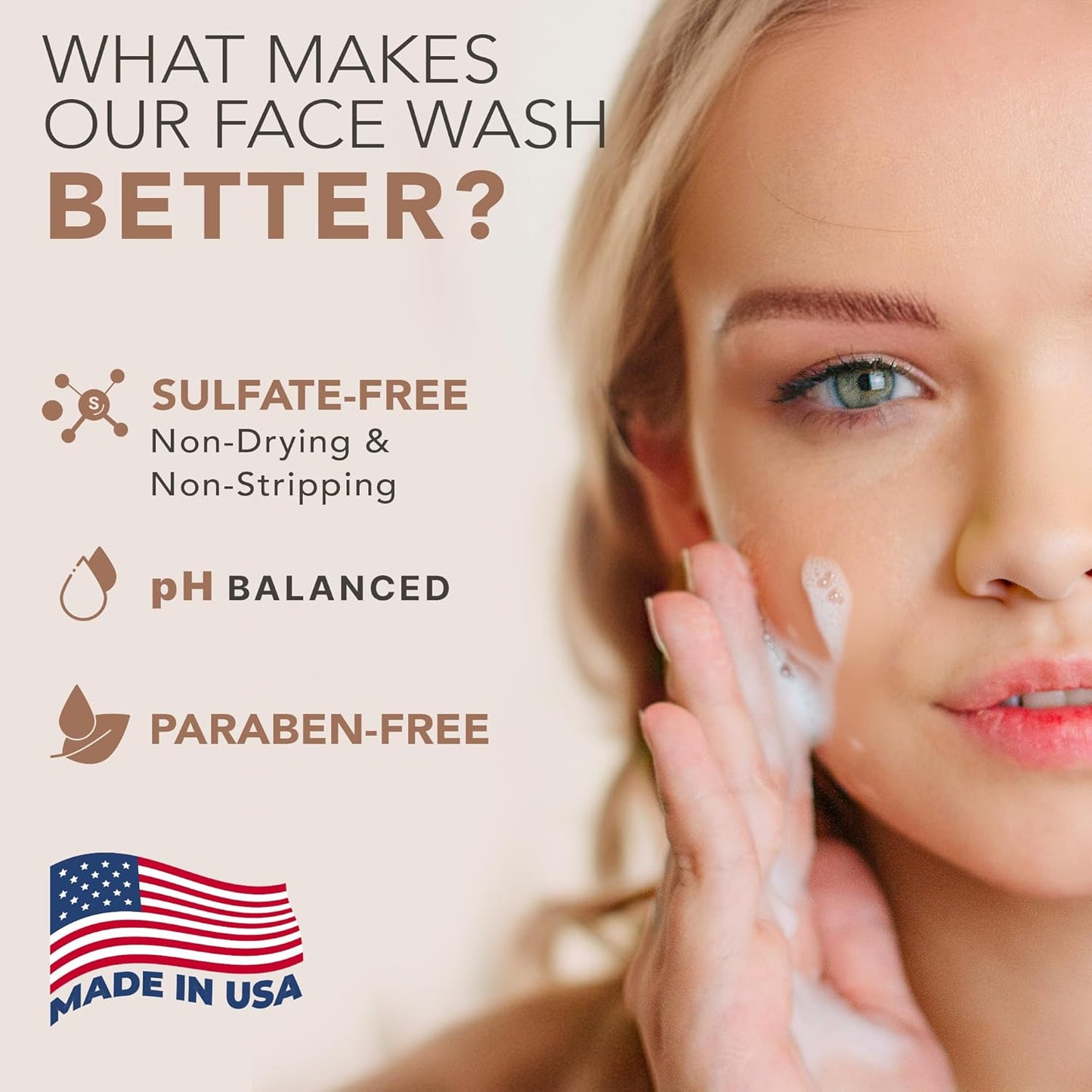 Clean Face Wash - USA Made with Organic & Natural Ingredients, Non-Toxic Facial Cleanser