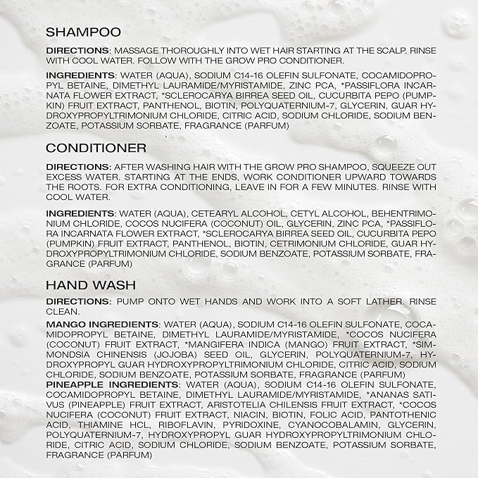 Raw Sugar The Grow Pro Shampoo & Conditioner Set, Simply Hand Wash Duo (4 Products) Anti-Thinning, Pro-Lengthening Hair Care & Moisturizing Hand Soap
