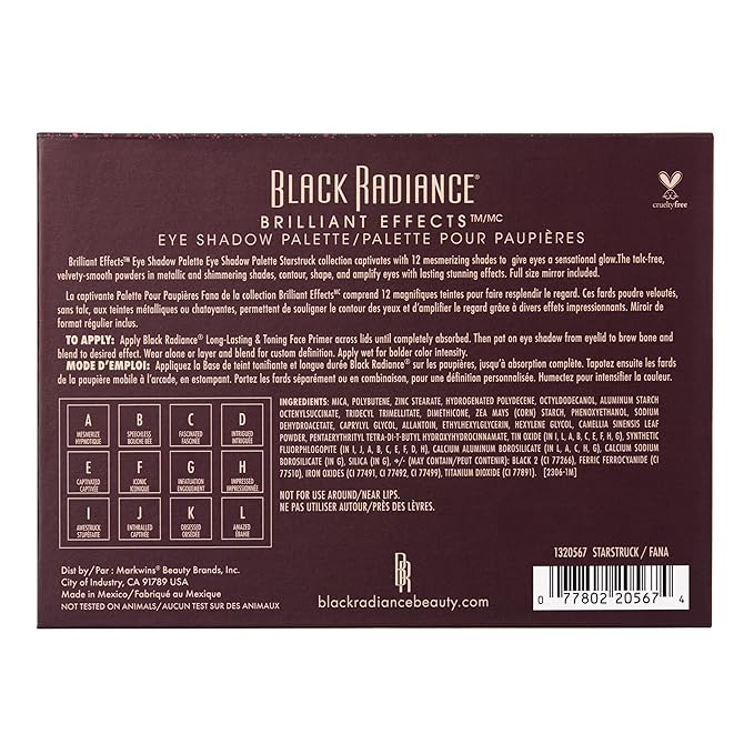 Black Radiance Brilliant Effects Eye Shadow Palette, 12 Intense Ultra Pigmented Powder, Buildable & Blendable Versatile Satin to Shimmer Finishes, Cruelty-Free & Vegan - Starstruck