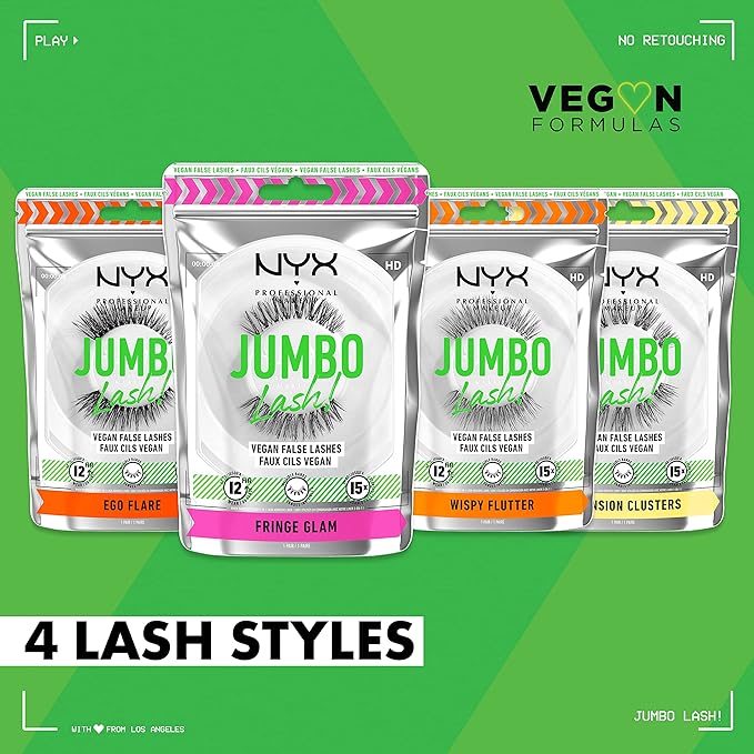 NYX PROFESSIONAL MAKEUP Jumbo Lash! Vegan False Eyelashes, Up to 12HR Wear, Reusable Fake Lashes - Wispy Flutter