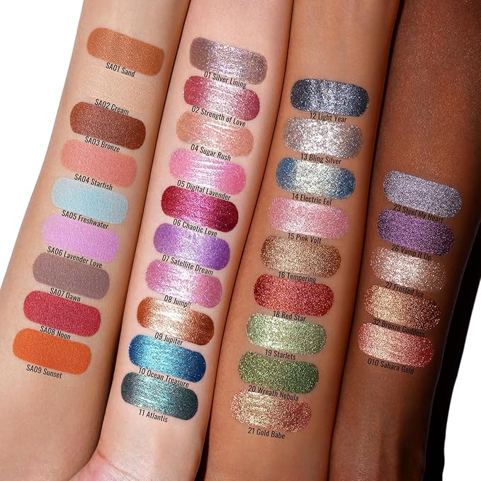Oulac Liquid Glitter Eyeshadow - Silver Shimmer, Non-Sticky One-Swipe Coverage with Quick-Drying, Crease-Resistant Formula. Vegan & Cruelty-Free (13)