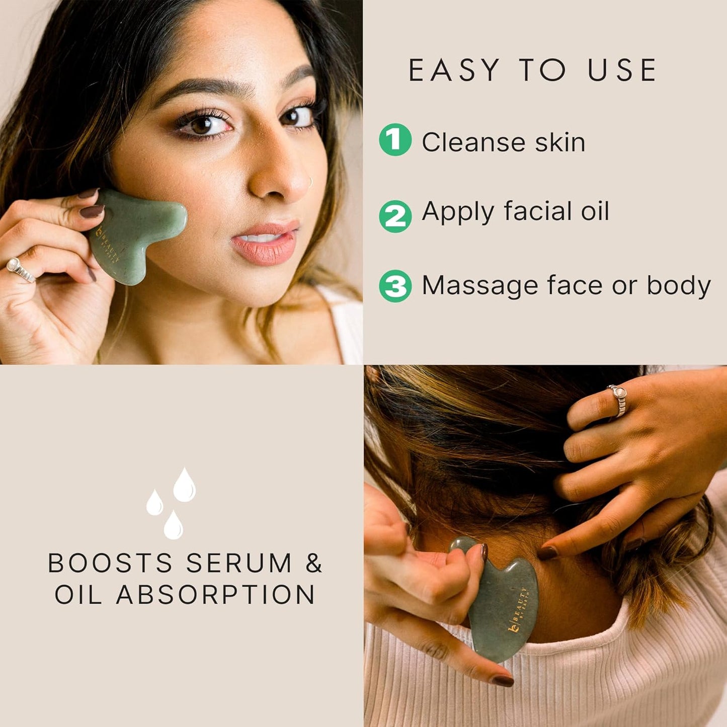 Jade Gua Sha - Smoothes Fine Lines & Wrinkles, Face Sculpting Tool for Face Massage, Jaw Massager, Facial Massage Tools, Small Gifts for for Women and Teenage Girls