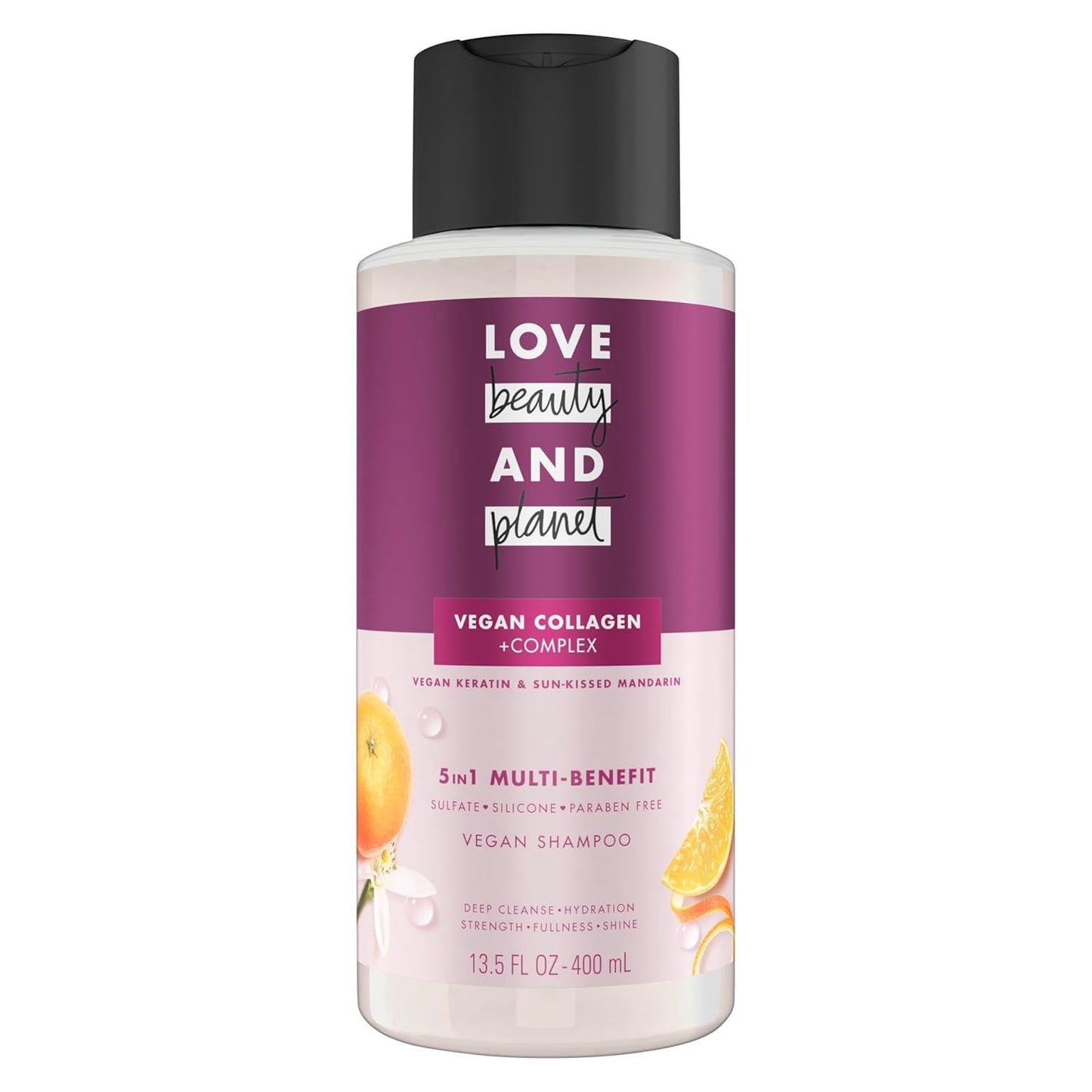 5-In-1 Multi-Benefit Shampoo Vegan Keratin Collagen & Sun-Kissed Mandarin for a Deep Cleanse, Hydration, Strength, Fullness & Shine, 13.5 Oz