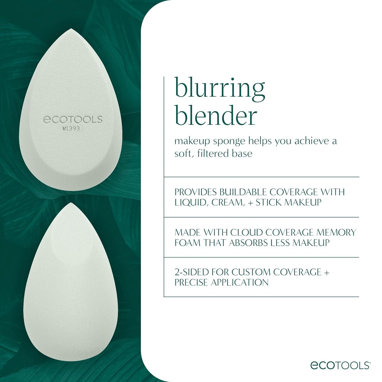 Blurring Blender Makeup Sponge Duo, Makeup Blender Sponge for Blurred Skin, for Liquid & Cream Foundation, Cloud Coverage Memory Foam, Eco Friendly & Latex Free, Cruelty-Free & Vegan, 2 Count