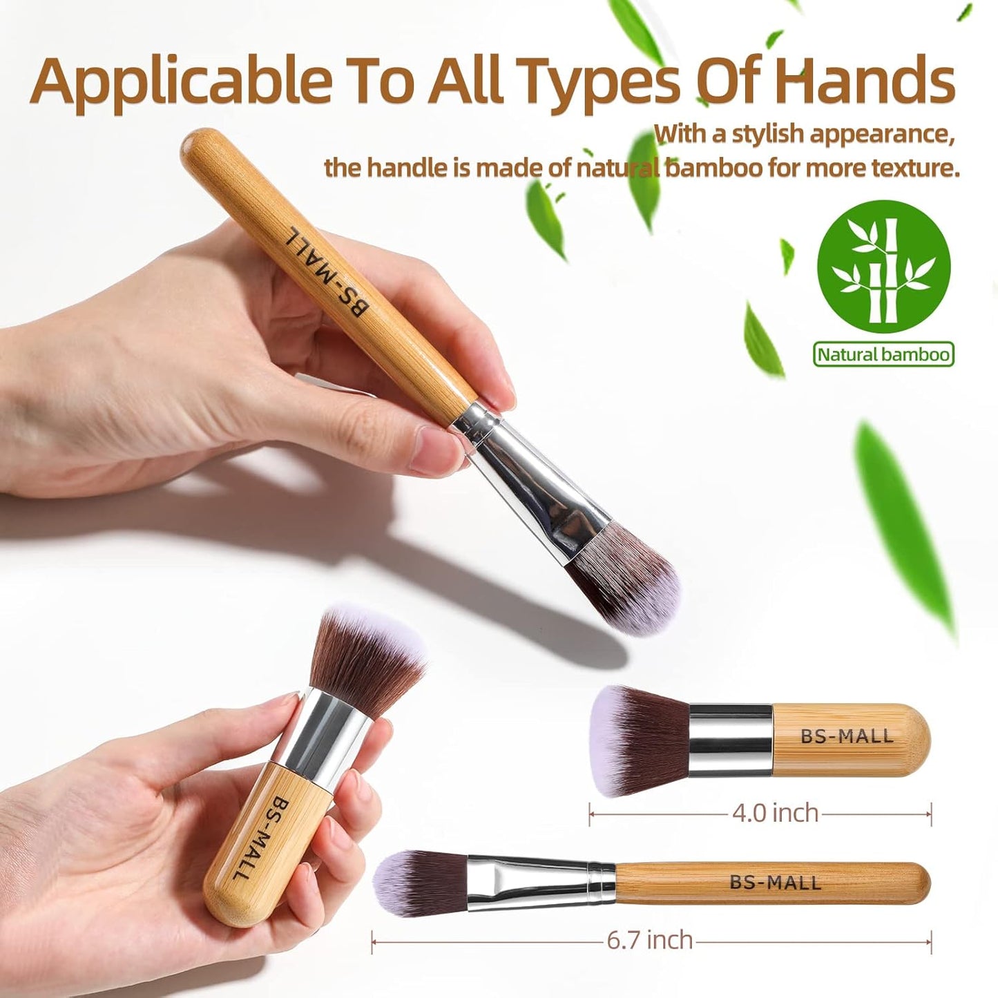 Makeup Brush Set 11Pcs Bamboo Synthetic Kabuki Brush Set Foundation Powder Blending Concealer Eye Shadows Blush Cosmetics Brushes with Organizer Bag & Makeup Sponge