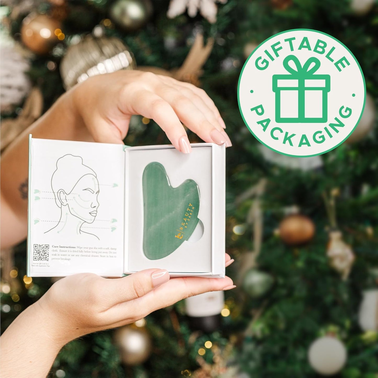 Jade Gua Sha - Smoothes Fine Lines & Wrinkles, Face Sculpting Tool for Face Massage, Jaw Massager, Facial Massage Tools, Small Gifts for for Women and Teenage Girls