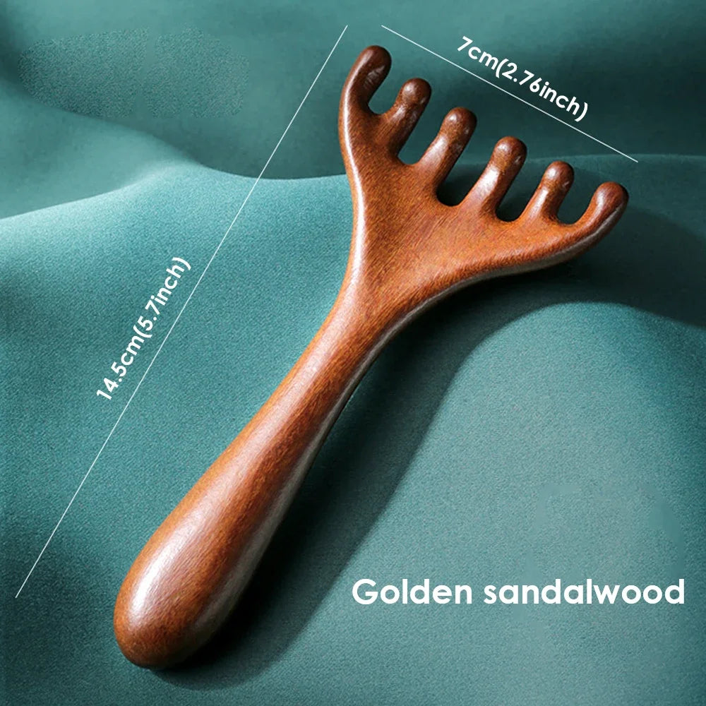 Natural Sandalwood Massage Comb Six-Claw Head Acupoint Massage Gua Sha Tool Neck Face Lifting Scraping Massager