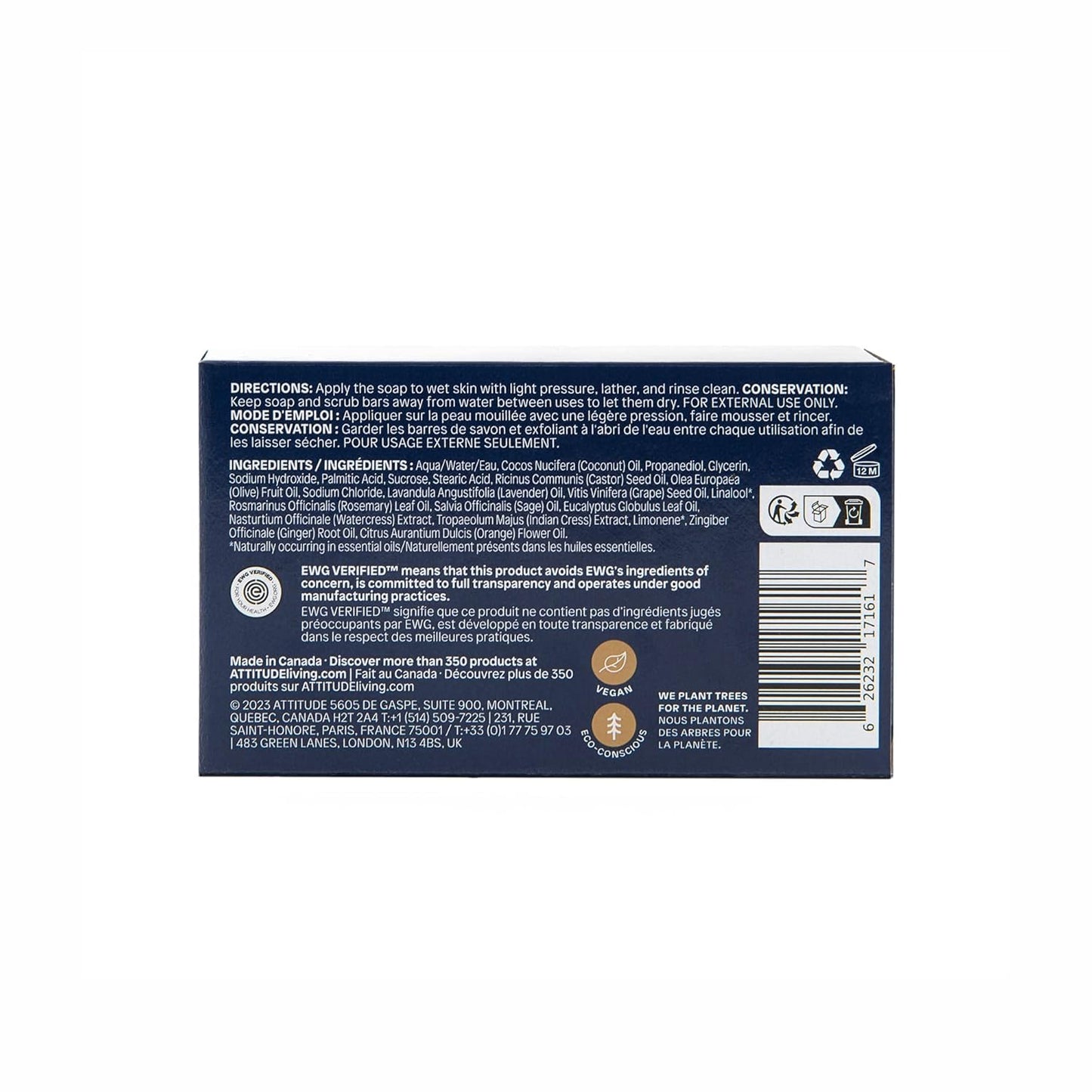 Body Soap Bar, Natural Origin,Protects and Softens Dry Skin, Coconut & Olive Oils, for Men and Women, EWG Verified & Vegan, Sage & Rosemary, 4 Oz