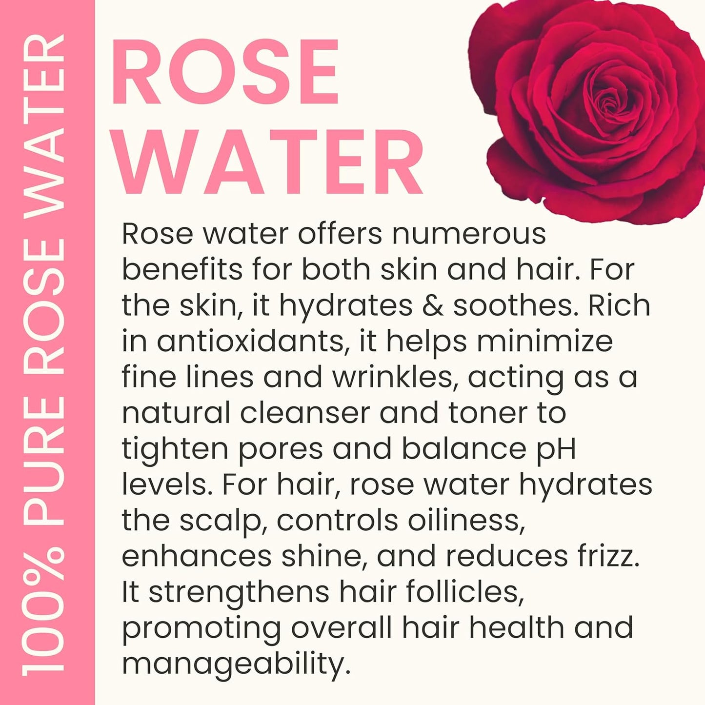 Rose Water Facial Toner - 32Oz Bulk Alcohol-Free Vegan All Natural Refreshing for Face and Hair - Uplifts, Calming & Soothing for All Skin Types
