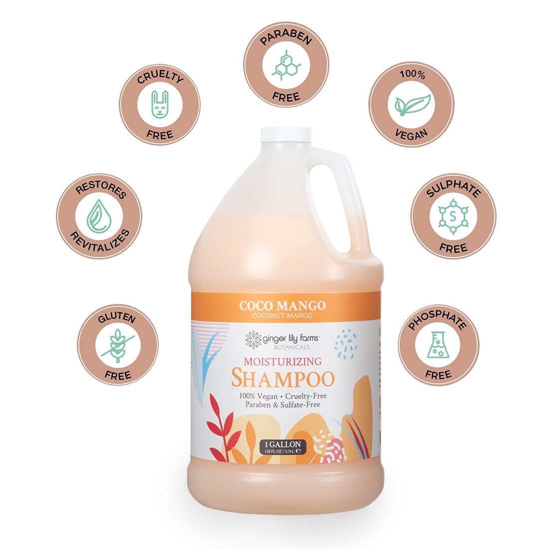 Botanicals Moisturizing Shampoo for All Hair Types, Coco Mango, 100% Vegan & Cruelty-Free, Coconut Mango Scent, 1 Gallon (128 Fl Oz) Refill