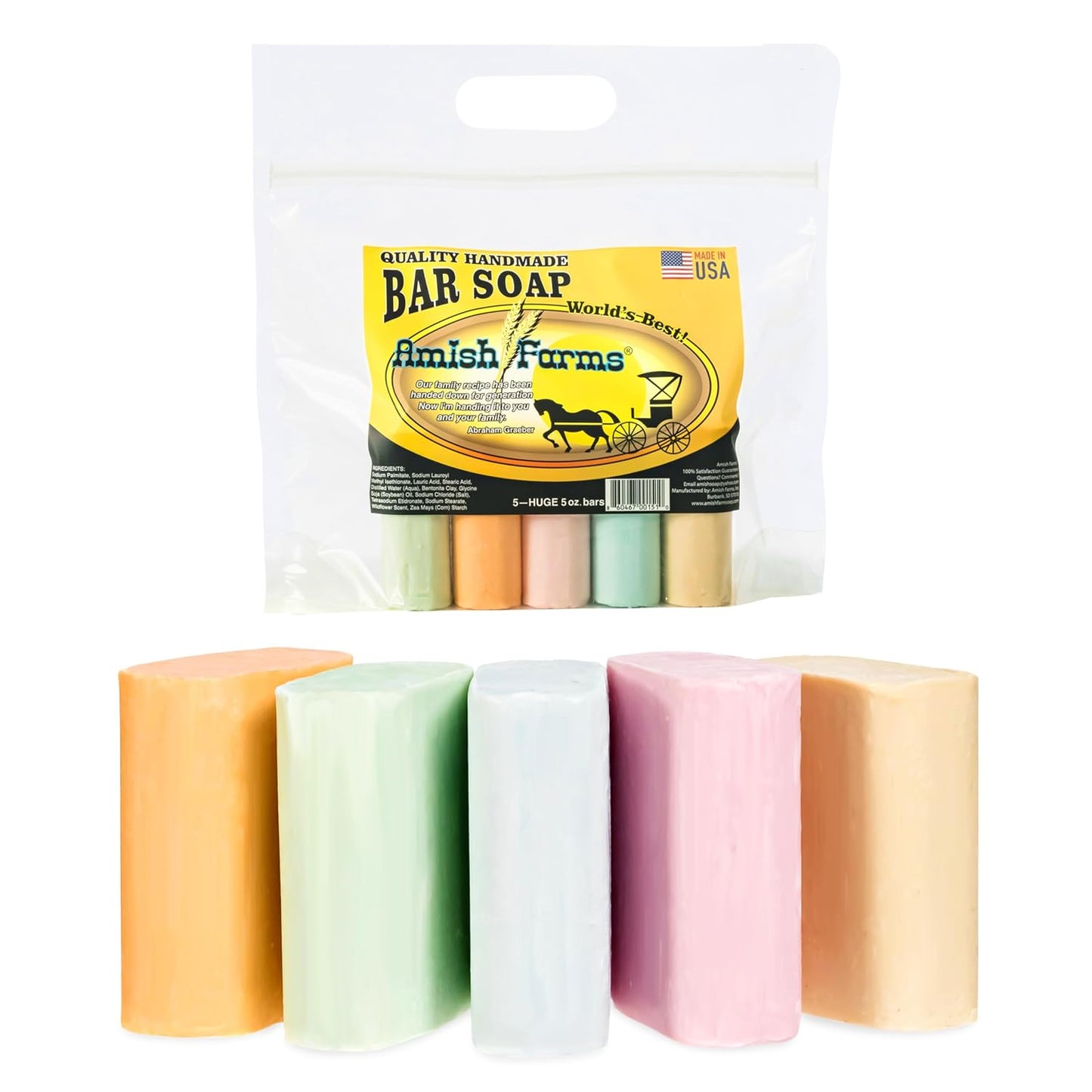 Soap Bar with All Natural Bentonite Clay | Made in USA, Vegan Moisturizing for Sensitive Skin | Women & Mens Face & Body Bath Soap for Shower | Clean Scent | 5 Ounce Each (5 Bars)