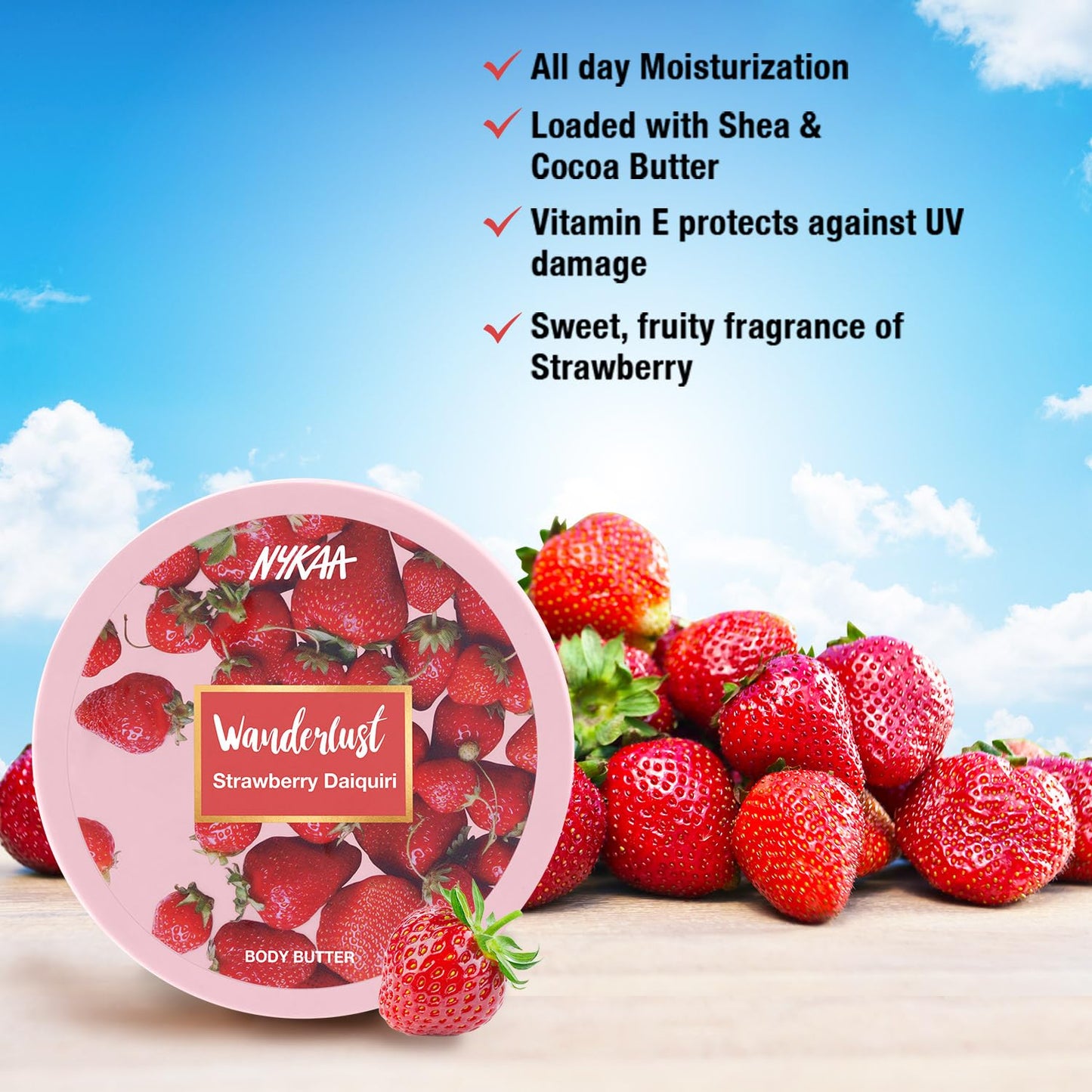 Wanderlust Body Butter - Enriched with Shea, Cocoa Butter, and Almond Oil - Vegan, Cruelty-Free - Strawberry Daiquiri - Vegan - 6.7 Oz