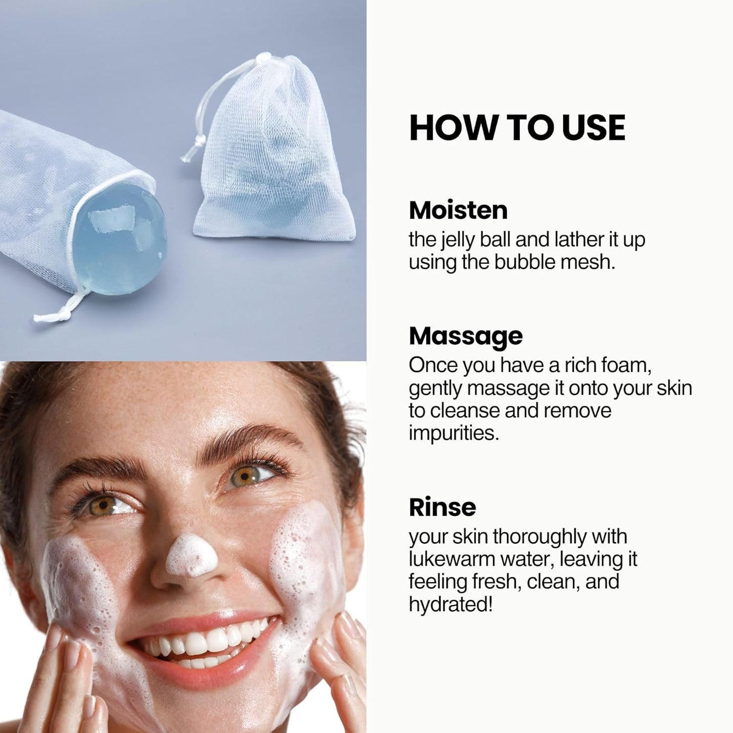 Be Bare Jelly Ball Cleanser, Daily Face Wash Korean Skin Care Cleanser Ball for Dry Skin with Squalane & Hyaluronic Acid for Skin Hydration and Moisturizing - Fresh Aqua (1.41Oz)