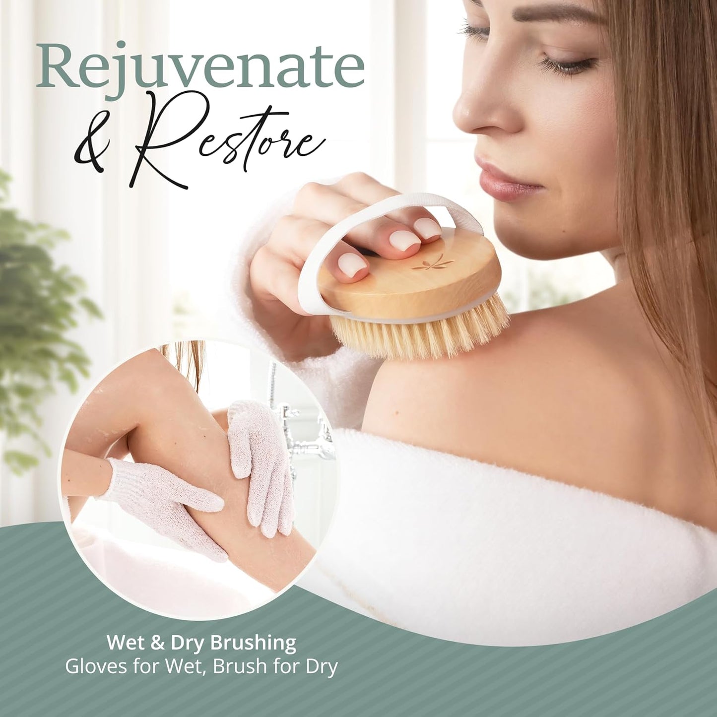 Dry Brushing Body Brush Set - Natural Boar Bristle Body Brush, Exfoliating Face Brush & Bath Gloves - Ideal Dry Skin Brush for Lymphatic Drainage & Healthy Glowing Skin!