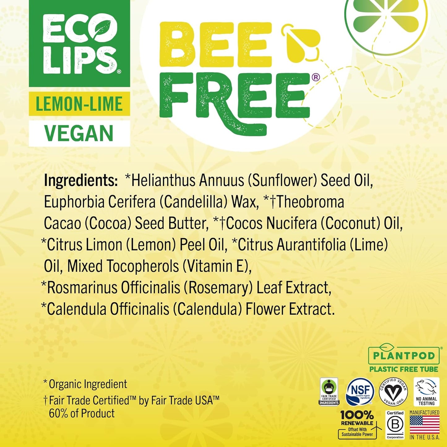 Bee Free Variety Pack Vegan Lip Balm | Candelilla Wax, Cocoa Butter & Coconut Oil Lip Care. Soothe & Moisturize Dry, Chapped Lips - 100% Plastic-Free Plant Pod Packaging - Made in USA