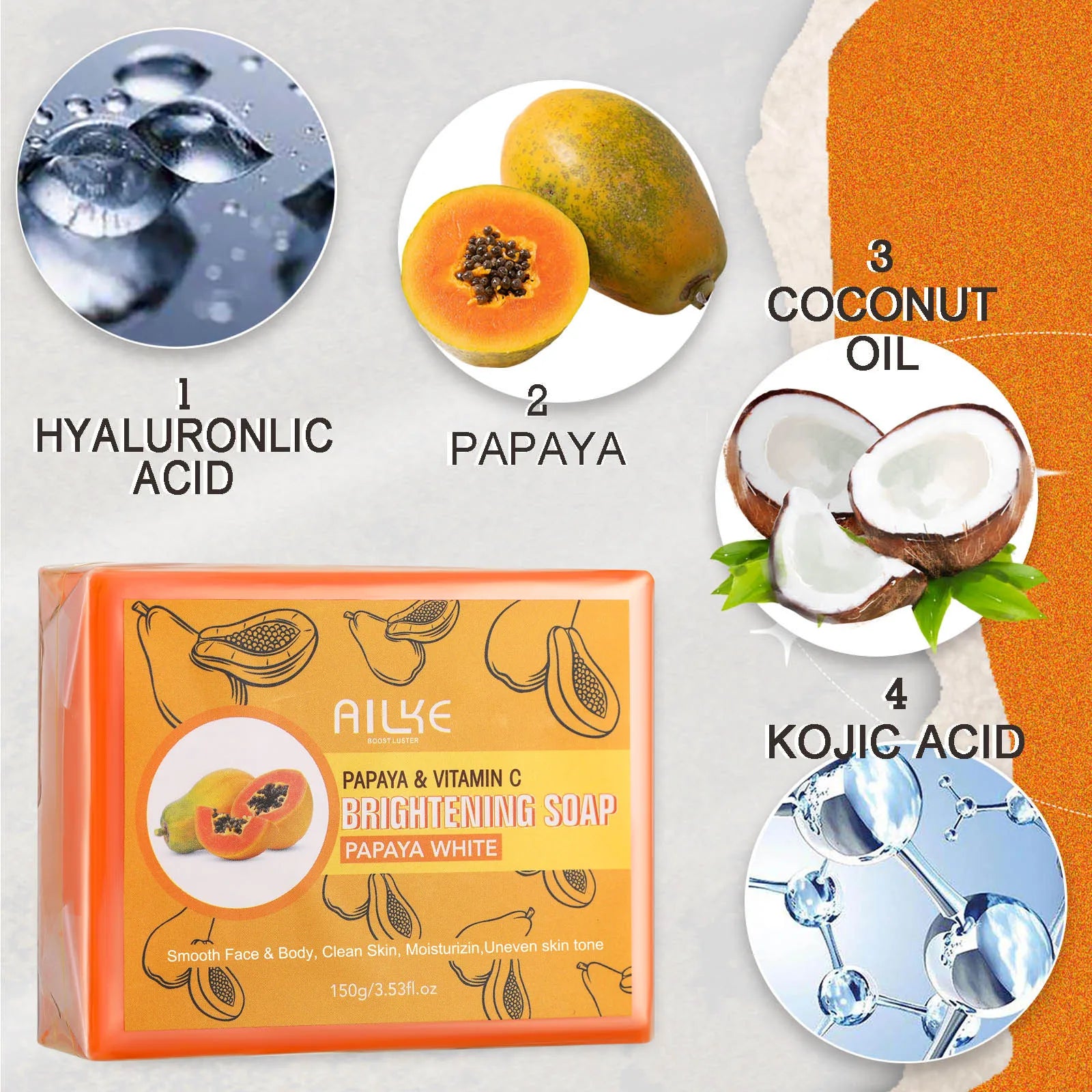 Skin Whitening Handmade Soap -Organic Papaya Soap for Black Spots, Clean Stains, Improves Dull Skin, Face & Body & Hands