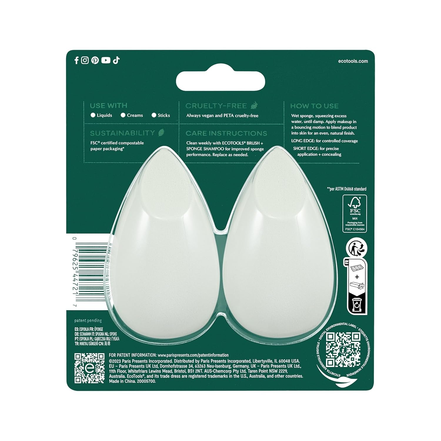 Blurring Blender Makeup Sponge Duo, Makeup Blender Sponge for Blurred Skin, for Liquid & Cream Foundation, Cloud Coverage Memory Foam, Eco Friendly & Latex Free, Cruelty-Free & Vegan, 2 Count